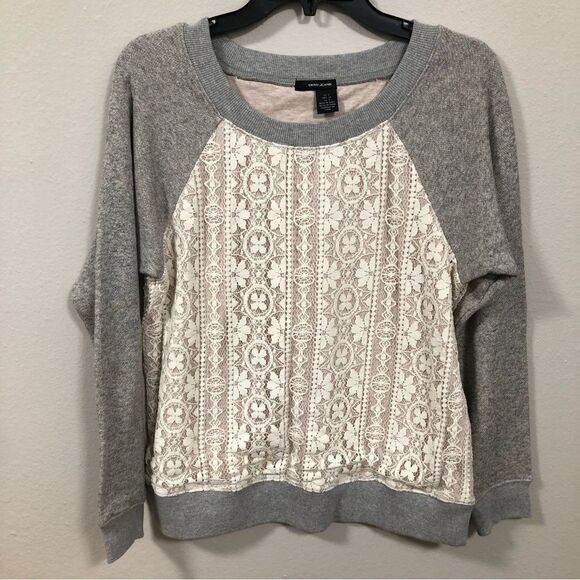 DKNY Jeans Lace Panel Women's Long Sleeve Crewneck Sweater Top SMALL - Picture 1 of 5